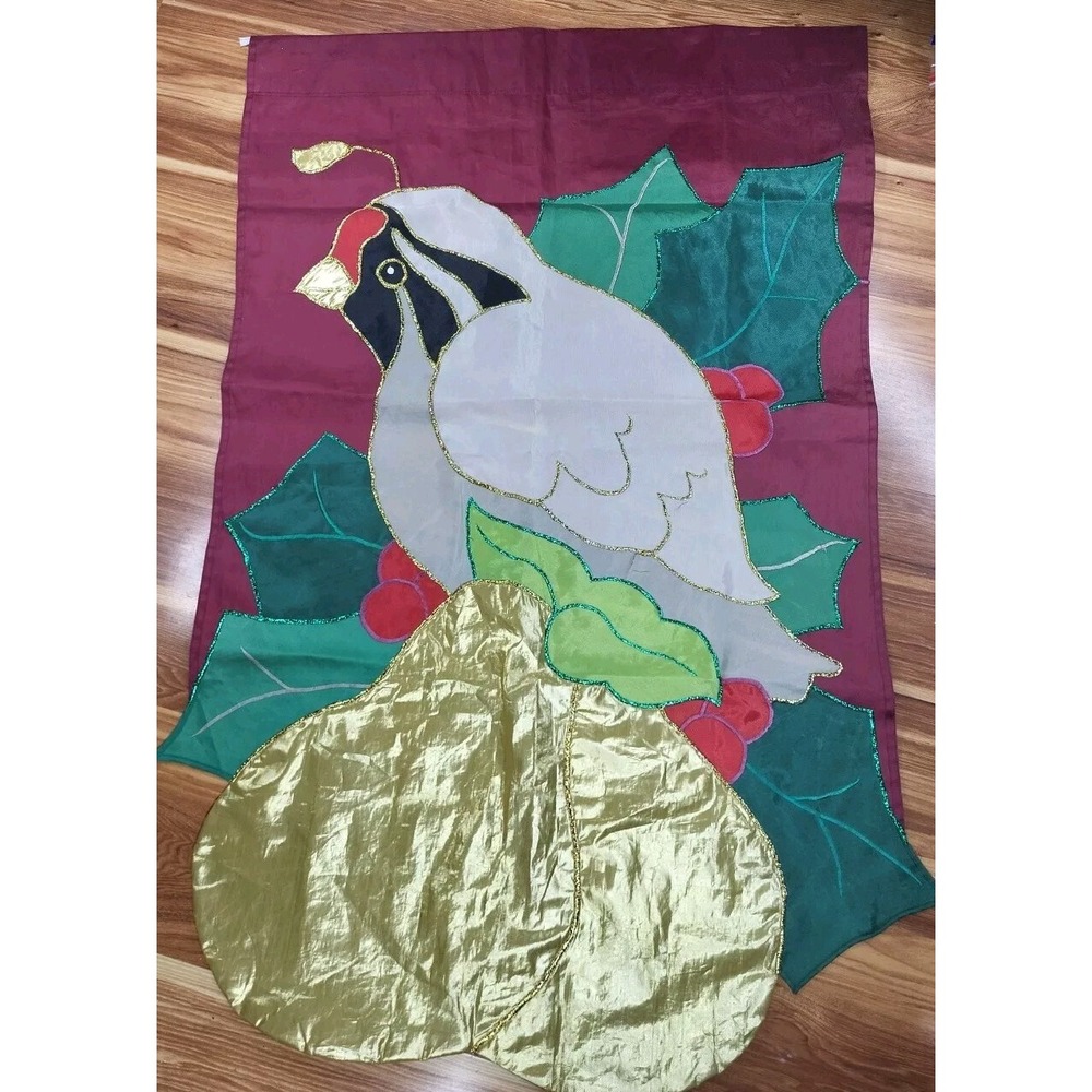 Vtg Partridge In Pear Tree Garden Flag Christmas Large Lawn Holiday Decor 28x44